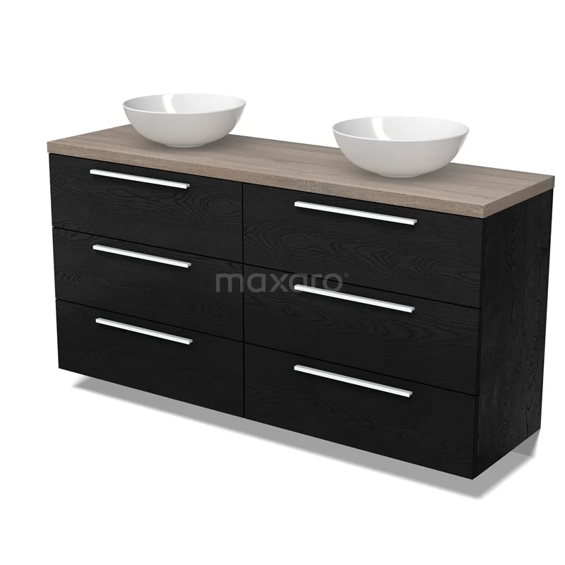 Modulo Plato Vanity units for countertop basin | 160 cm Black oak Flat front Oak worktop 6 drawers BMK20-00306