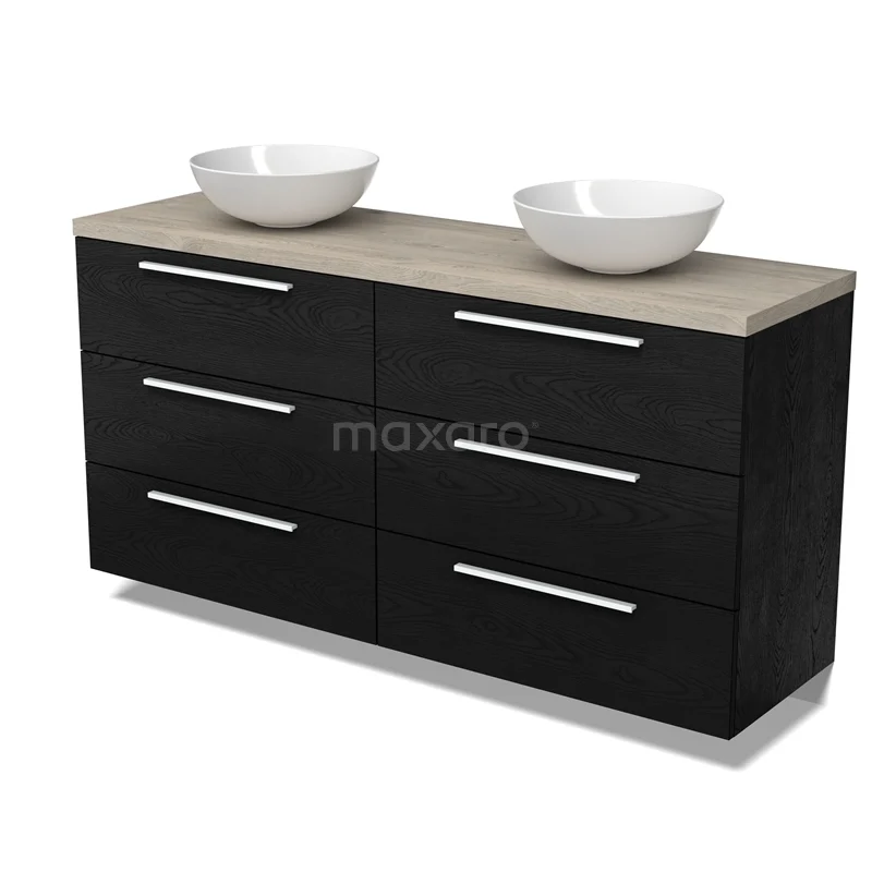 Modulo Plato Vanity units for countertop basin | 160 cm Black oak Flat front Light grey oak worktop 6 drawers BMK20-00307