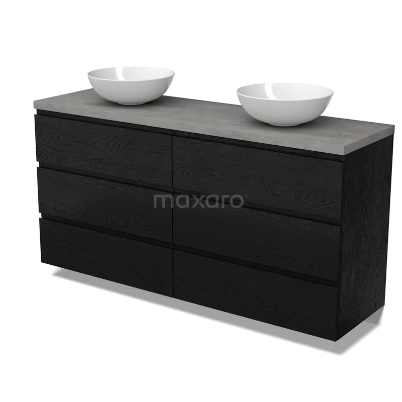 Modulo Plato Vanity units for countertop basin | 160 cm Black oak Handle-less front Light grey concrete worktop 6 drawers BMK20-00329