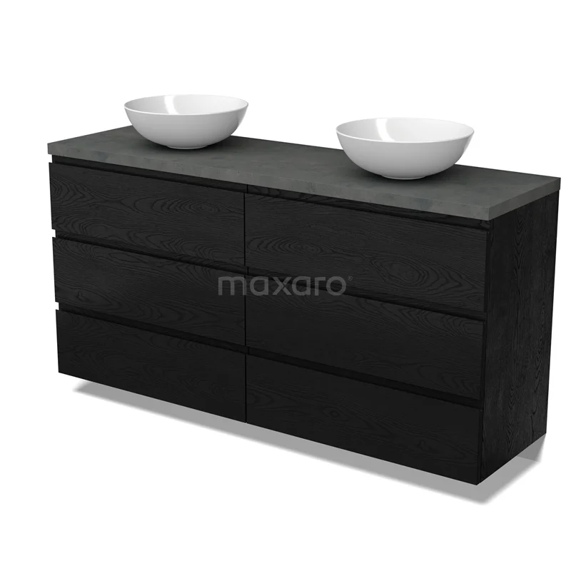 Modulo Plato Vanity units for countertop basin | 160 cm Black oak Handle-less front Dark grey concrete worktop 6 drawers BMK20-00330