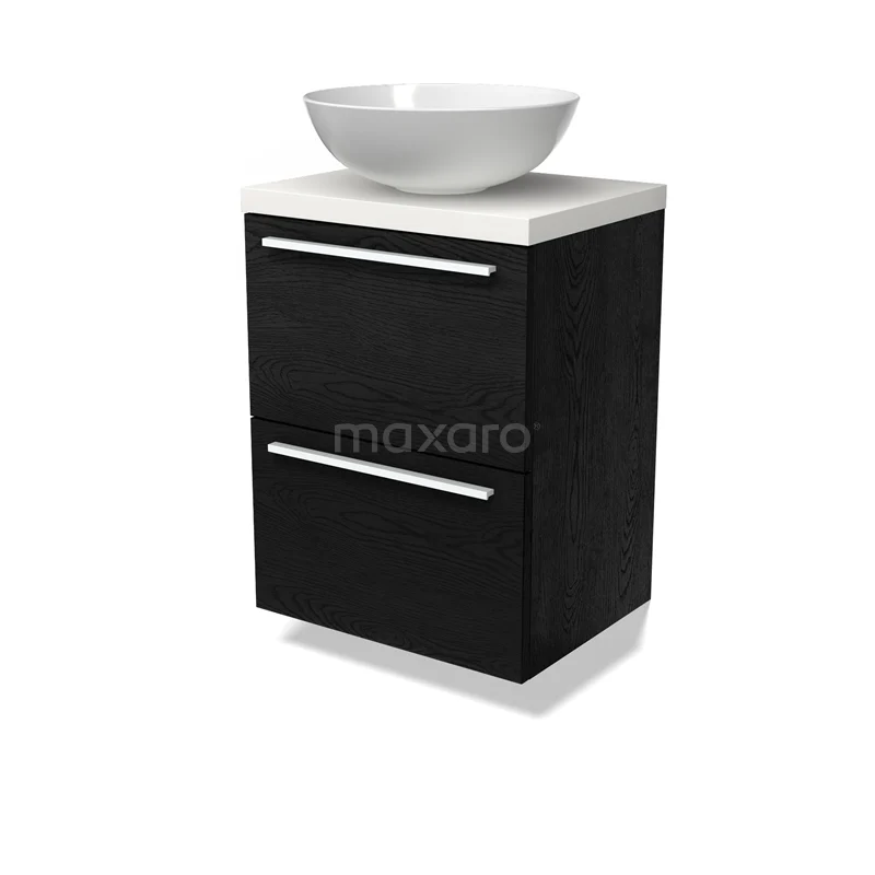 Modulo Plato Slim Vanity units for countertop basin | 50 cm Black oak Flat front Matte white worktop 2 Stacked drawers BMK37-02664