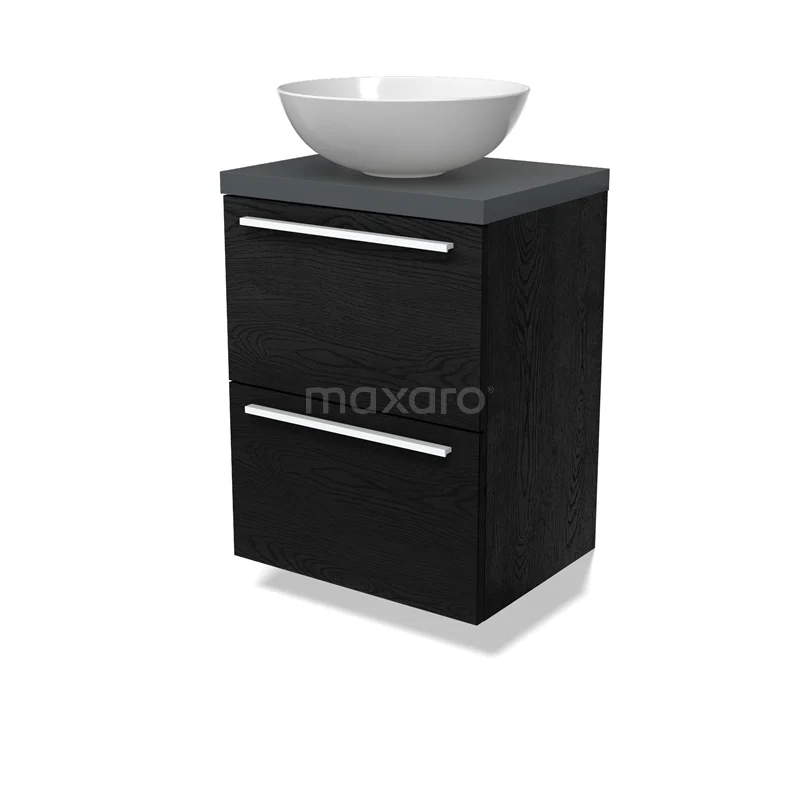 Modulo Plato Slim Vanity units for countertop basin | 50 cm Black oak Flat front Dark grey worktop 2 Stacked drawers BMK37-02665