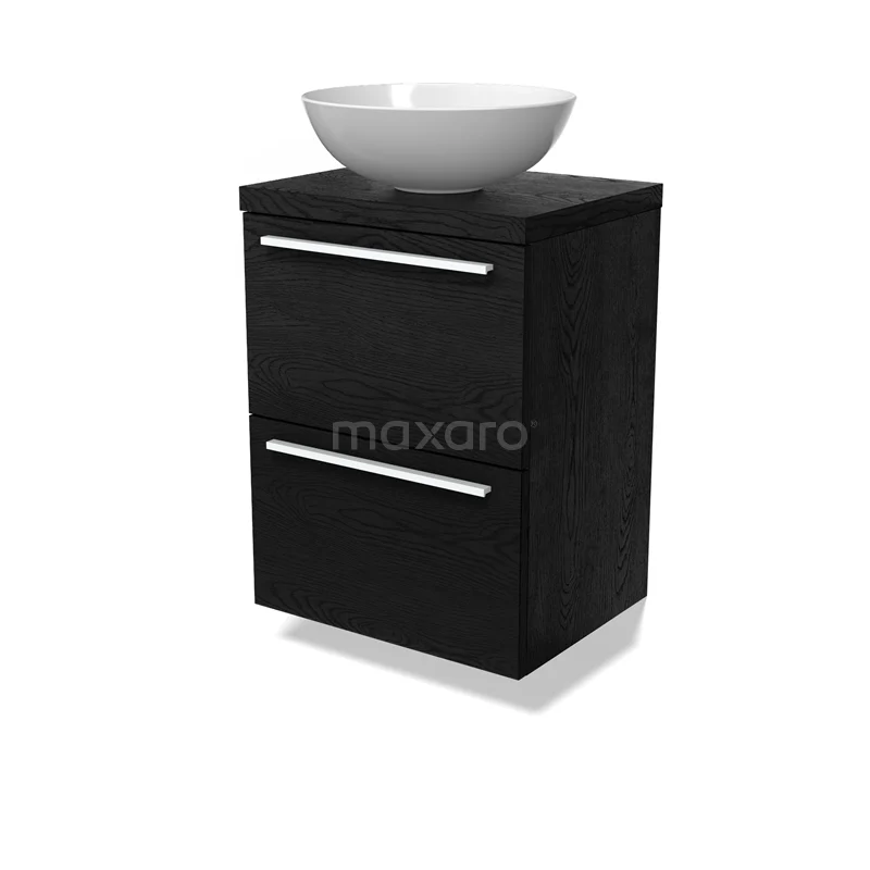 Modulo Plato Slim Vanity units for countertop basin | 50 cm Black oak Flat front Black oak worktop 2 Stacked drawers BMK37-02667