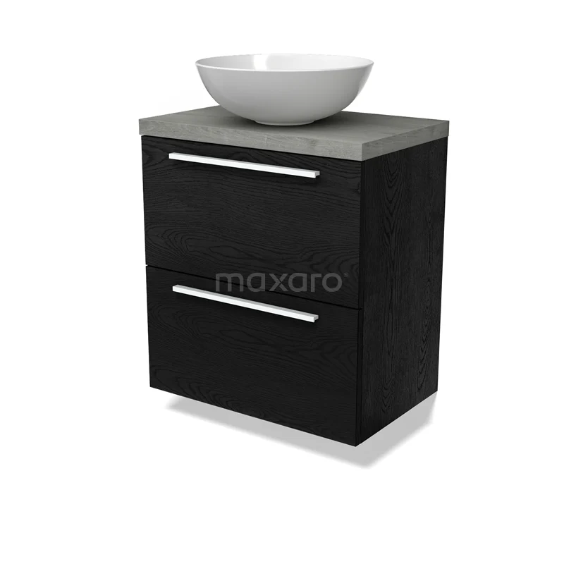 Modulo Plato Slim Vanity units for countertop basin | 60 cm Black oak Flat front Grey oak worktop 2 Stacked drawers BMK37-02700