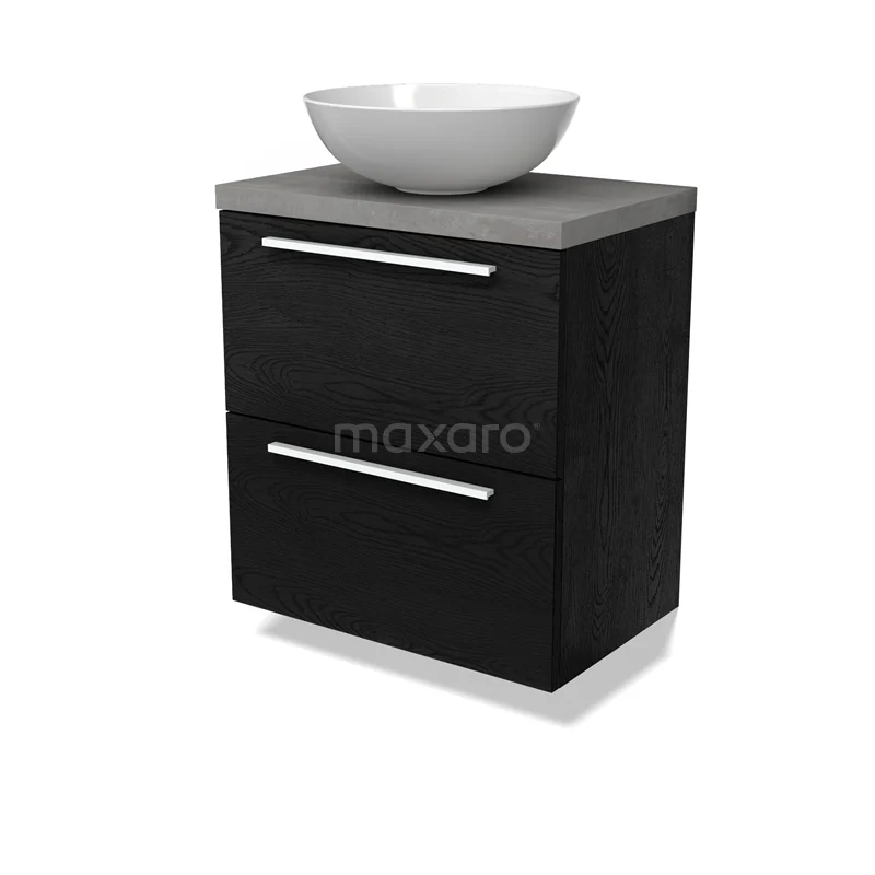 Modulo Plato Slim Vanity units for countertop basin | 60 cm Black oak Flat front Light grey concrete worktop 2 Stacked drawers BMK37-02701