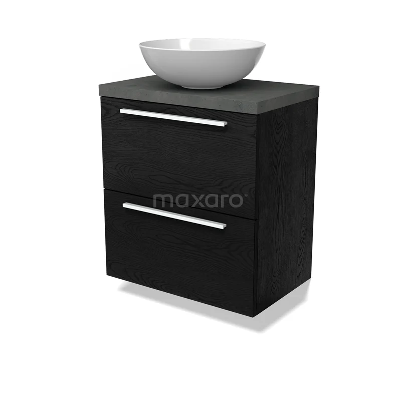Modulo Plato Slim Vanity units for countertop basin | 60 cm Black oak Flat front Dark grey concrete worktop 2 Stacked drawers BMK37-02702