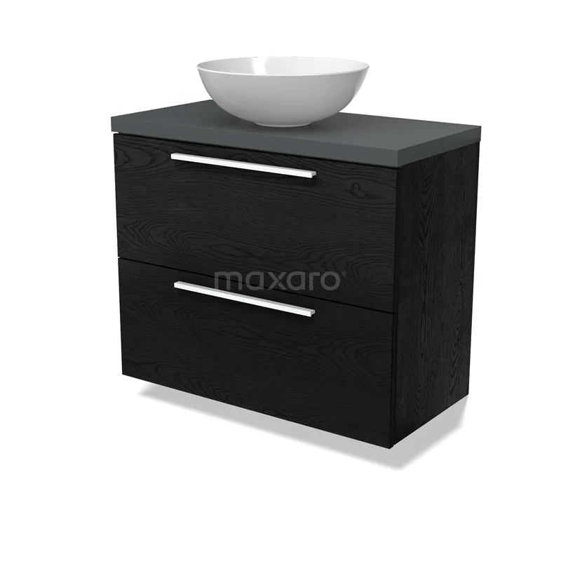 Modulo Plato Slim Vanity units for countertop basin | 80 cm Black oak Flat front Dark grey worktop 2 Stacked drawers BMK37-02721