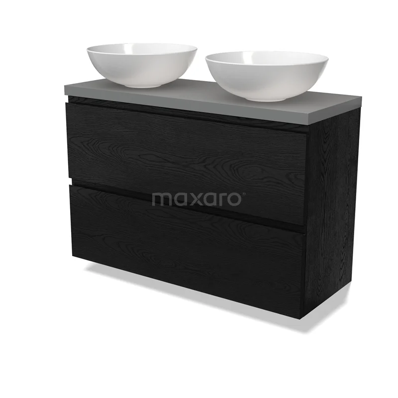 Modulo Plato Slim Vanity units for countertop basin | 100 cm Black oak Handle-less front Mid grey worktop 2 Stacked drawers BMK37-02763