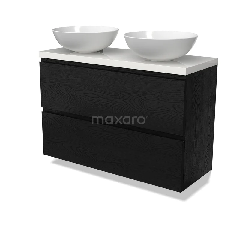 Modulo Plato Slim Vanity units for countertop basin | 100 cm Black oak Handle-less front High-gloss white worktop 2 Stacked drawers BMK37-02764