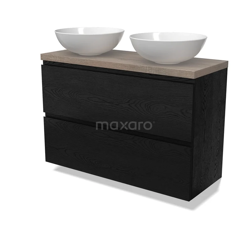 Modulo Plato Slim Vanity units for countertop basin | 100 cm Black oak Handle-less front Oak worktop 2 Stacked drawers BMK37-02769