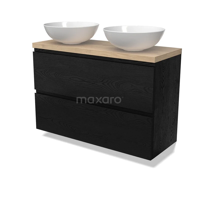 Modulo Plato Slim Vanity units for countertop basin | 100 cm Black oak Handle-less front Light brown oak worktop 2 Stacked drawers BMK37-02771