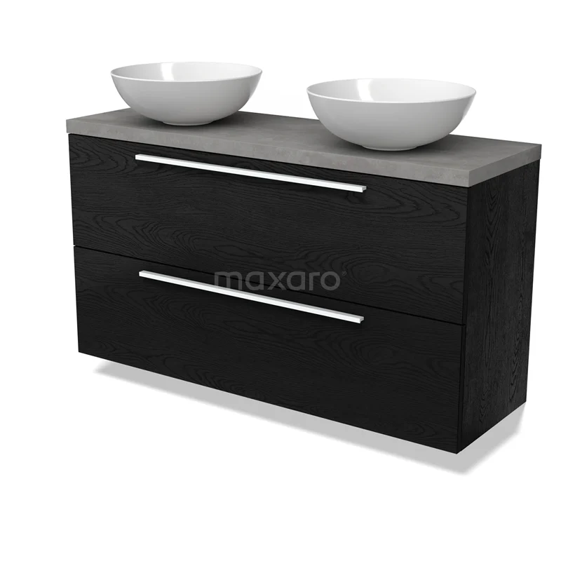 Modulo Plato Slim Vanity units for countertop basin | 120 cm Black oak Flat front Light grey concrete worktop 2 Stacked drawers BMK37-02789