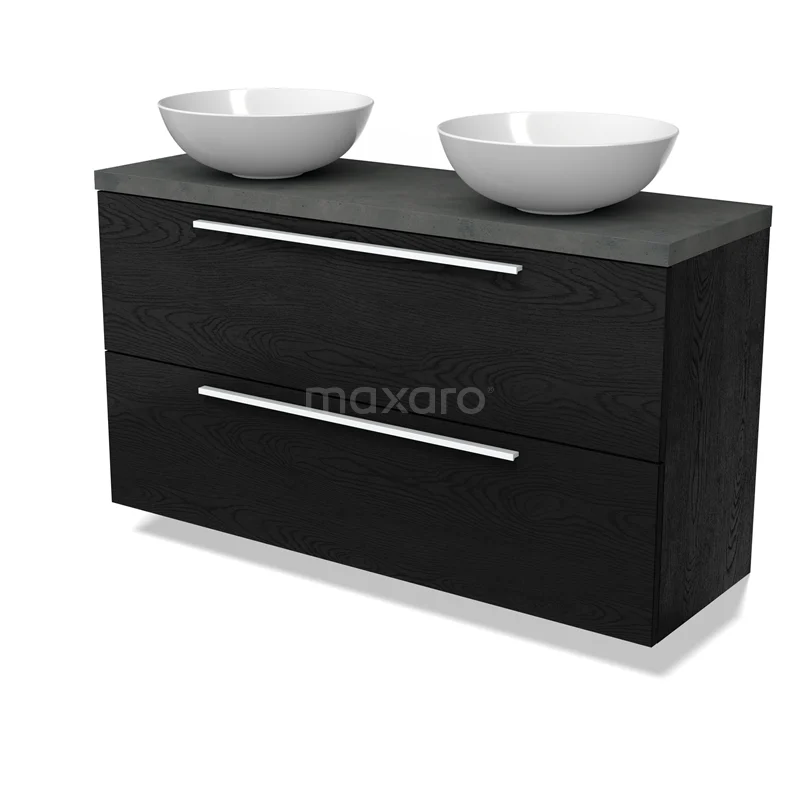 Modulo Plato Slim Vanity units for countertop basin | 120 cm Black oak Flat front Dark grey concrete worktop 2 Stacked drawers BMK37-02790