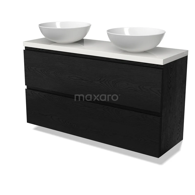 Modulo Plato Slim Vanity units for countertop basin | 120 cm Black oak Handle-less front High-gloss white worktop 2 Stacked drawers BMK37-02793