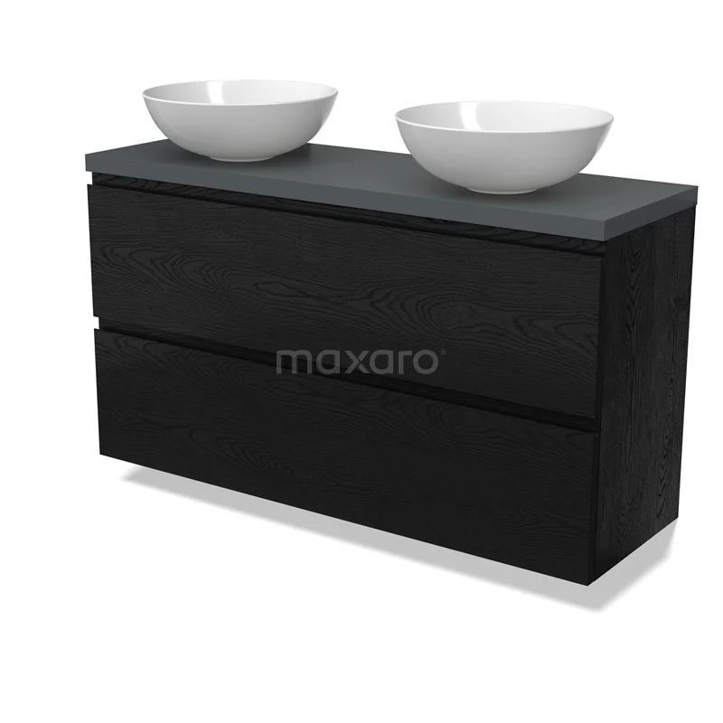 Modulo Plato Slim Vanity units for countertop basin | 120 cm Black oak Handle-less front Dark grey worktop 2 Stacked drawers BMK37-02794