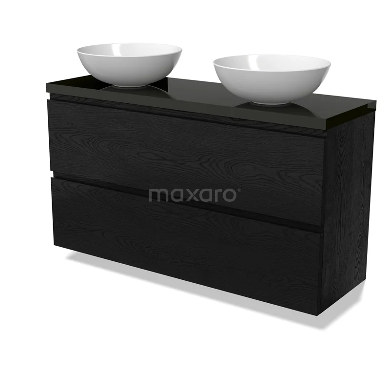 Modulo Plato Slim Vanity units for countertop basin | 120 cm Black oak Handle-less front High-gloss black worktop 2 Stacked drawers BMK37-02795