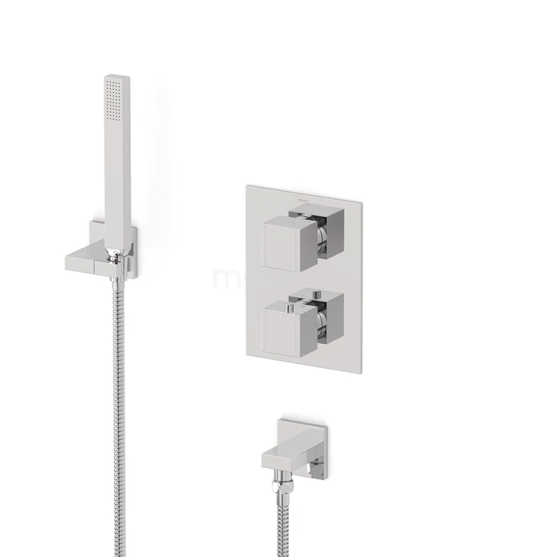 Cubic concealed shower mixer set | Chrome Thermostatic mixer with handheld shower 1 position AIC22-00003