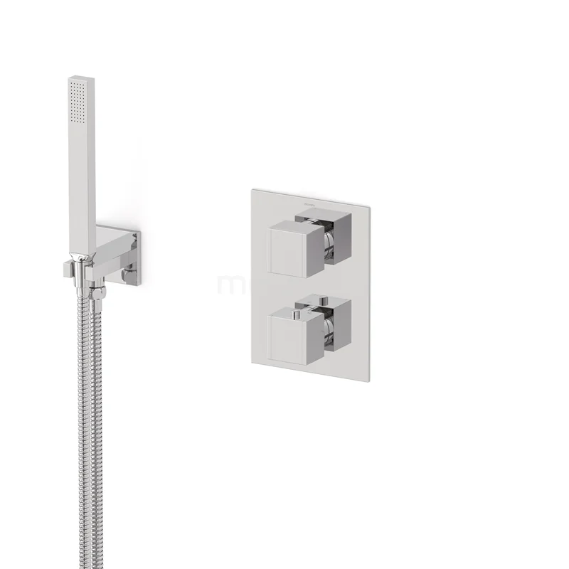 Cubic concealed shower mixer set | Chrome Thermostatic mixer with handheld shower 1 position AIC22-00004