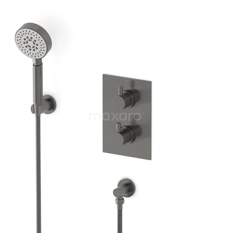 Radius concealed shower mixer set | Black metal Thermostatic mixer with handheld shower 5 positions AIM55-00006