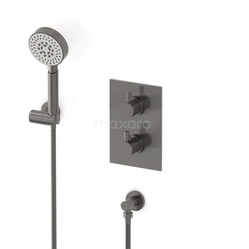 Radius Unterputz-Brausegarnitur | Schwarzes Metall Thermostatarmatur mit Handbrause 5 Positionen AIM55-00008 Radius Unterputz-Brausegarnitur | Schwarzes Metall Thermostatarmatur mit Handbrause 5 Positionen AIM55-00008