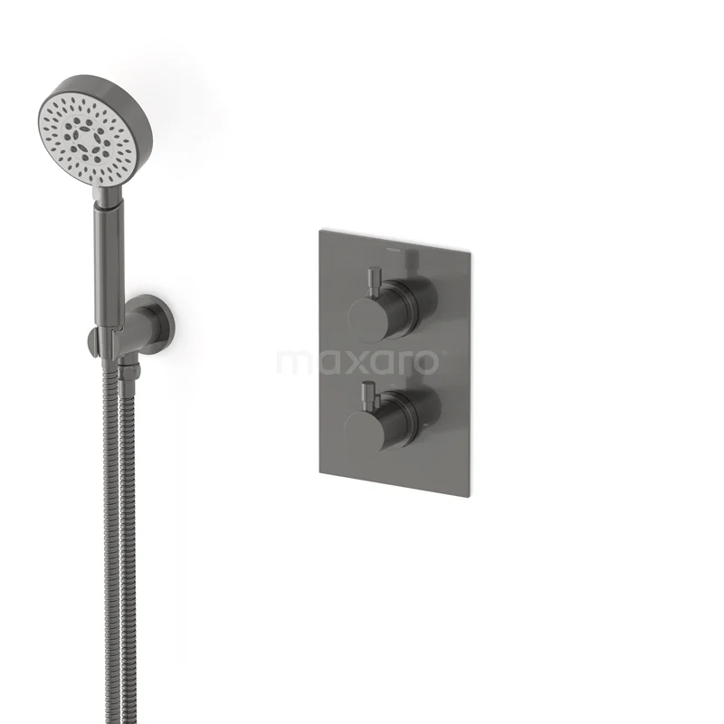 Radius Unterputz-Brausegarnitur | Schwarzes Metall Thermostatarmatur mit Handbrause 5 Positionen AIM55-00009 Radius Unterputz-Brausegarnitur | Schwarzes Metall Thermostatarmatur mit Handbrause 5 Positionen AIM55-00009
