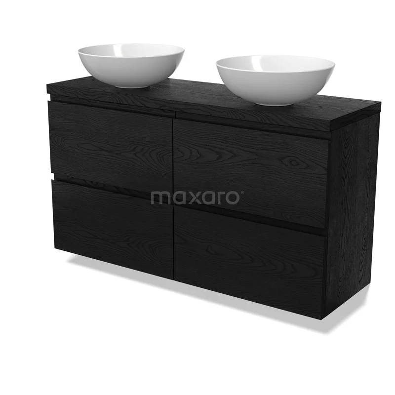 Modulo Plato Slim Vanity units for countertop basin | 120 cm Black oak Handle-less front Black oak worktop 4 drawers BMK38-00552