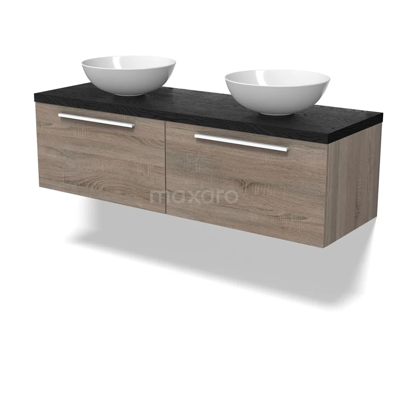 Modulo Plato Vanity units for countertop basin | 140 cm Oak Flat front Black oak worktop 2 Side-by-side drawers BMK12-02047