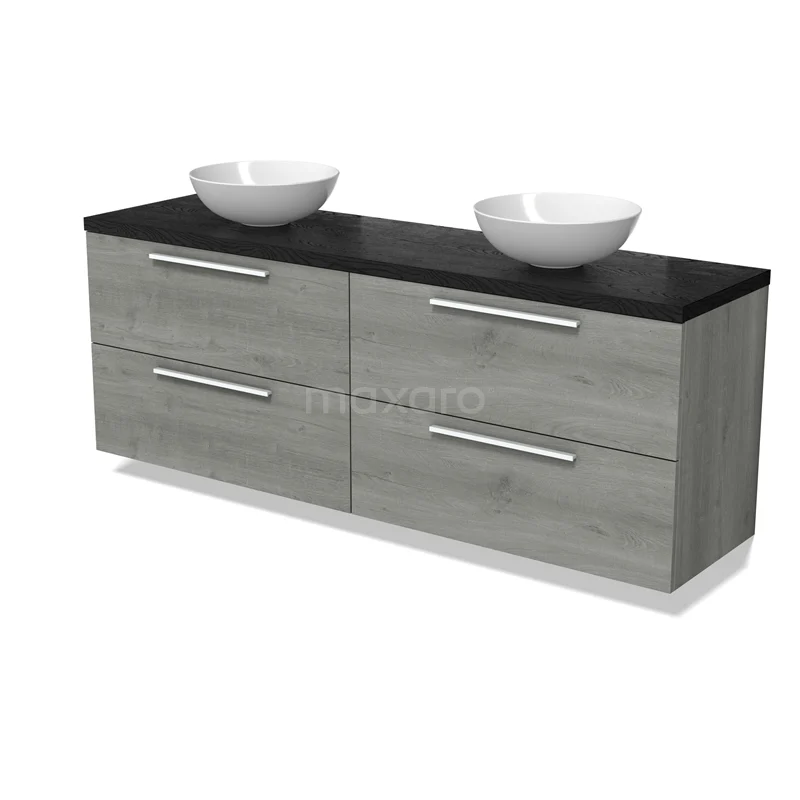 Modulo Plato Vanity units for countertop basin | 180 cm Grey oak Flat front Black oak worktop 4 drawers BMK18-02102