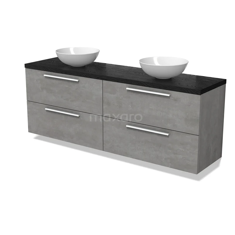 Modulo Plato Vanity units for countertop basin | 180 cm Light grey concrete Flat front Black oak worktop 4 drawers BMK18-02103