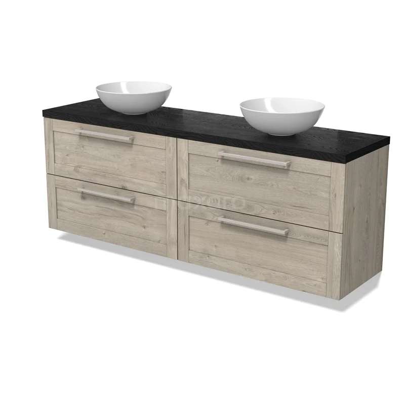 Modulo Plato Vanity units for countertop basin | 180 cm Light grey oak Bordered front Black oak worktop 4 drawers BMK18-02106 Modulo Plato Vanity units for countertop basin | 180 cm Light grey oak Bordered front Black oak worktop 4 drawers BMK18-02106