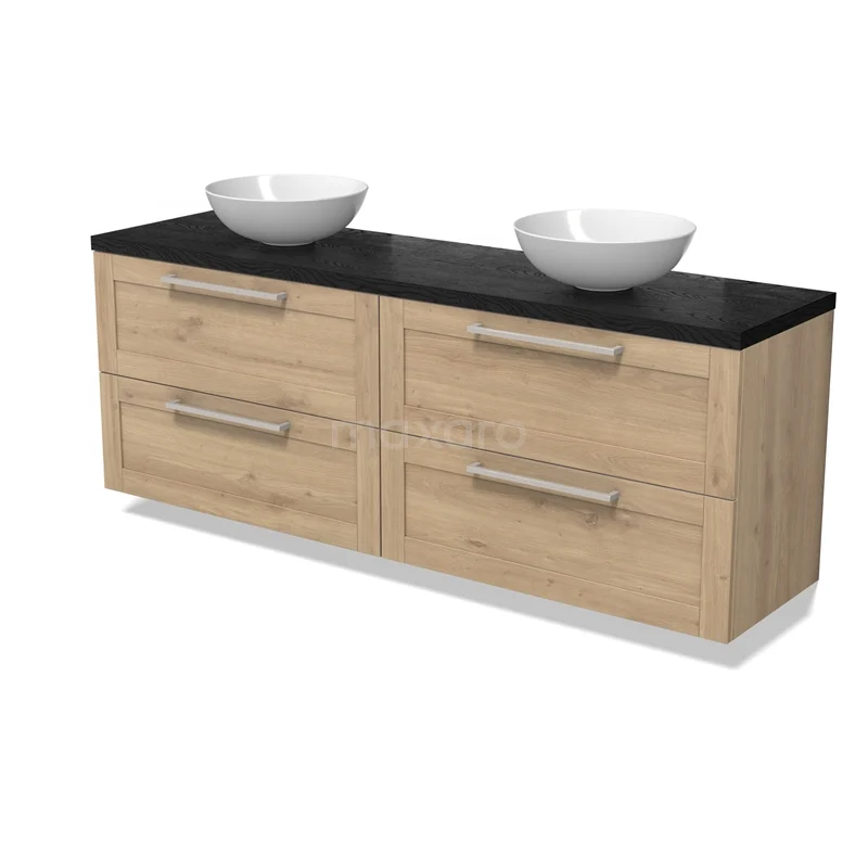 Modulo Plato Vanity units for countertop basin | 180 cm Light brown oak Bordered front Black oak worktop 4 drawers BMK18-02107 Modulo Plato Vanity units for countertop basin | 180 cm Light brown oak Bordered front Black oak worktop 4 drawers BMK18-02107
