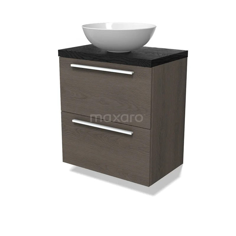 Modulo Plato Slim Vanity units for countertop basin | 60 cm Dark brown oak Flat front Black oak worktop 2 Stacked drawers BMK37-02853