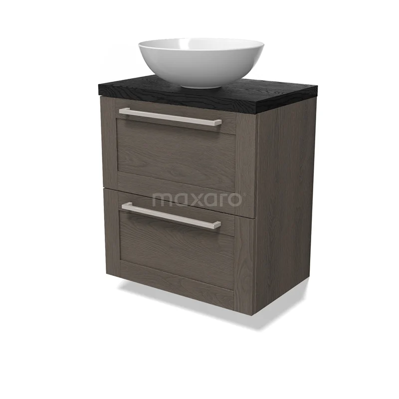 Modulo Plato Slim Vanity units for countertop basin | 60 cm Dark brown oak Frame front Black oak worktop 2 Stacked drawers BMK37-02860