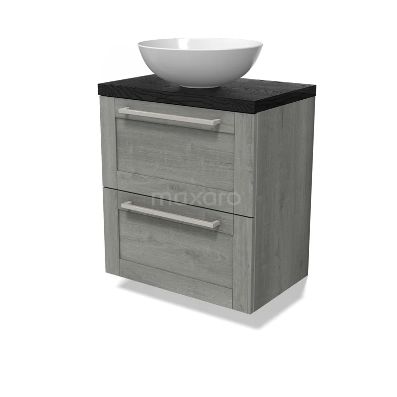 Modulo Plato Slim Vanity units for countertop basin | 60 cm Grey oak Frame front Black oak worktop 2 Stacked drawers BMK37-02861
