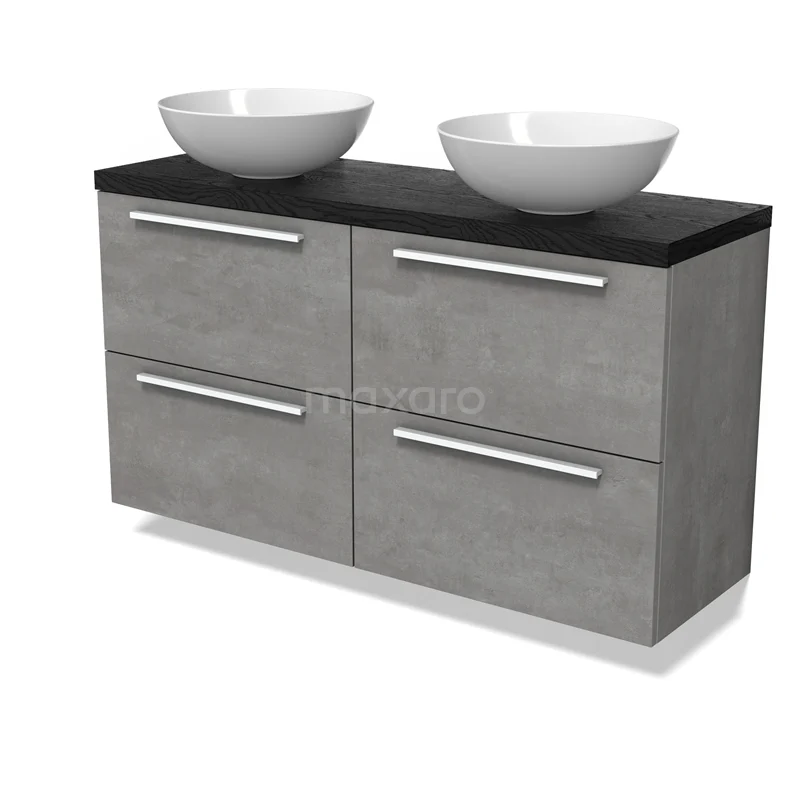 Modulo Plato Slim Vanity units for countertop basin | 120 cm Light grey concrete Flat front Black oak worktop 4 drawers BMK38-00572