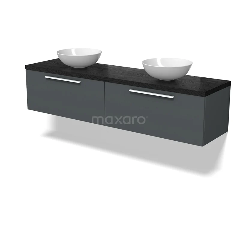 Modulo Plato Vanity units for countertop basin | 180 cm Dark grey Flat front Black oak worktop 2 Side-by-side drawers BMK12-02083
