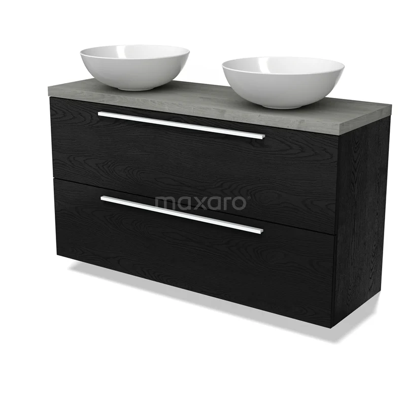 Modulo Plato Slim Vanity units for countertop basin | 120 cm Black oak Flat front Matte white worktop 2 Stacked drawers BMK37-02997