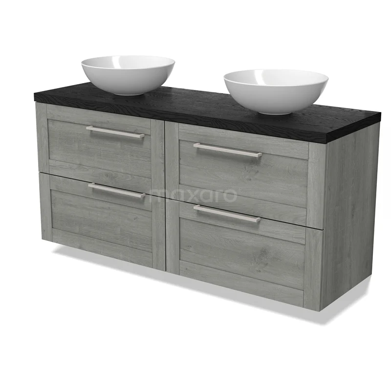 Modulo Plato Vanity units for countertop basin | 140 cm Grey oak Frame front Black oak worktop 4 drawers BMK18-02075