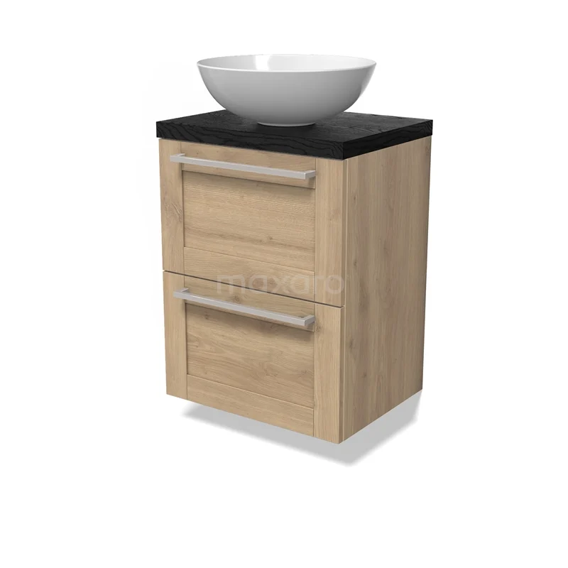 Modulo Plato Slim Badmöbel mit Aufsatzwaschbecken | 50 cm Hellbraune Eiche Rahmen front Schwarze Eiche blatt 2 übereinanderliegende Schubladen BMK37-02820 Modulo Plato Slim Badmöbel mit Aufsatzwaschbecken | 50 cm Hellbraune Eiche Rahmen front Schwarze Eiche blatt 2 übereinanderliegende Schubladen BMK37-02820