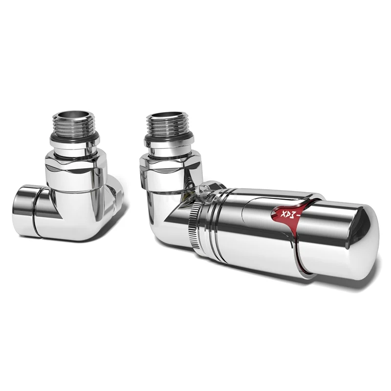 Radiatorkraan Thermostatisch Dubbel Haaks Rechtshandig Met Voetventiel Chroom-Chroom DRK11GCN-GCN
