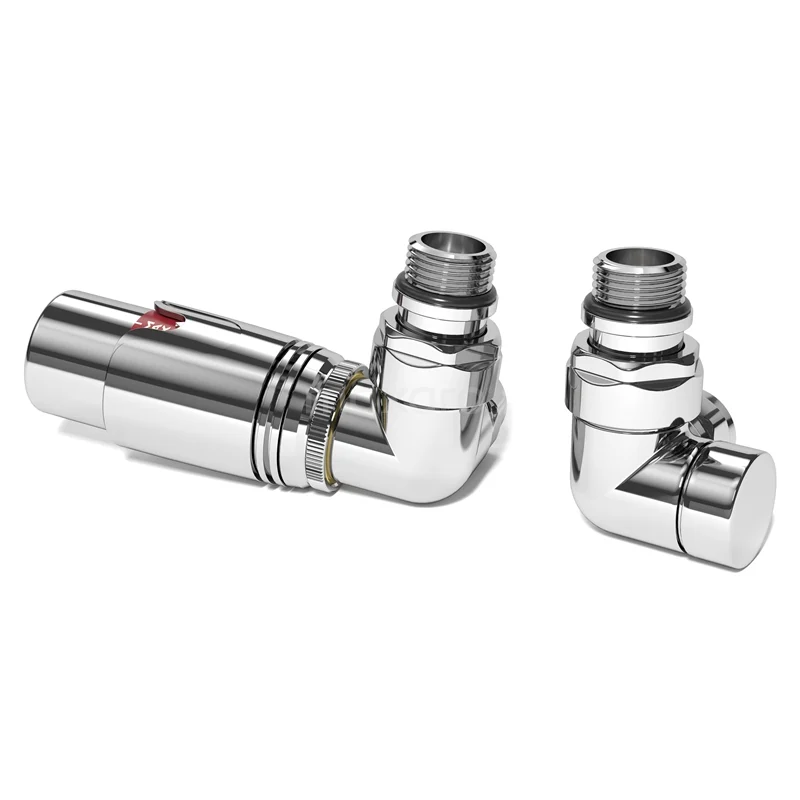 Radiatorkraan Thermostatisch Dubbel Haaks Linkshandig Met Voetventiel Chroom-Chroom DRK12GCN-GCN