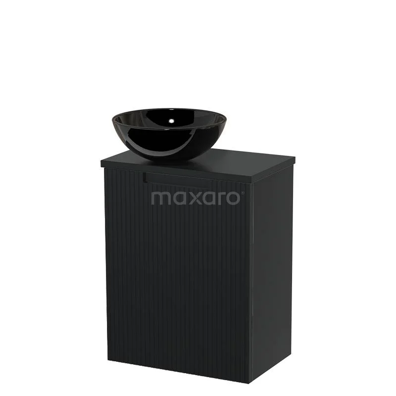 Toilet unit with countertop wash basin | 41 cm Matte black Line front Gloss black Ceramic countertop wash basin Matte black worktop TMK10-15066