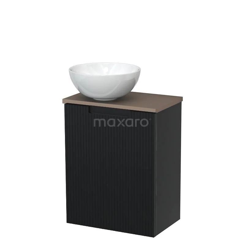 Toilet unit with wash basin | 41 cm Matte black Line front Gloss white Ceramic countertop wash basin Taupe worktop TMK10-15289