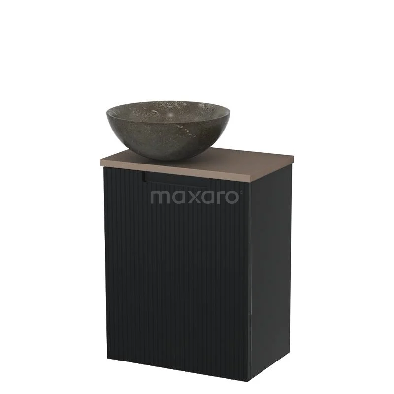 Toilet unit with wash basin | 41 cm Matte black Line front Blue stone Natural stone countertop wash basin Taupe worktop TMK10-15290