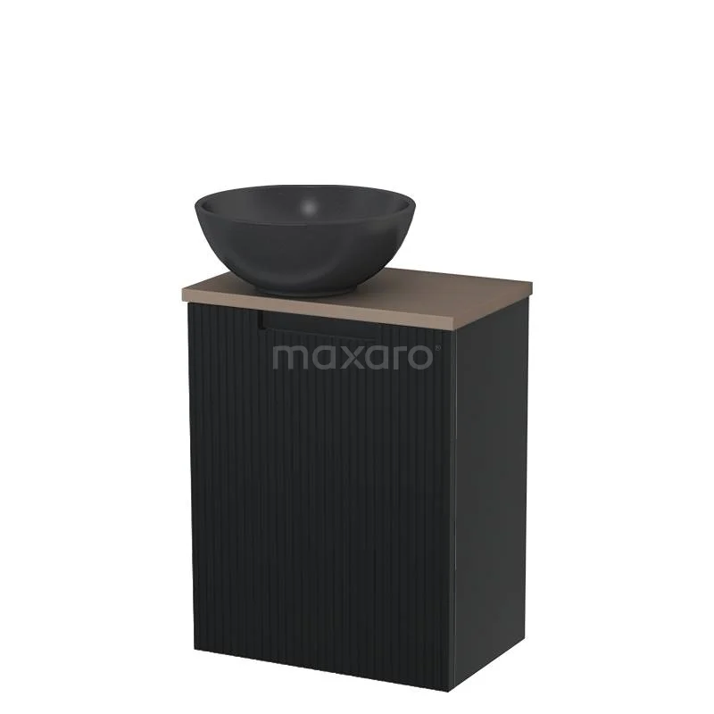 Toilet unit with countertop wash basin | 41 cm Matte black Line front Matte black Quartz countertop wash basin Taupe worktop TMK10-15072