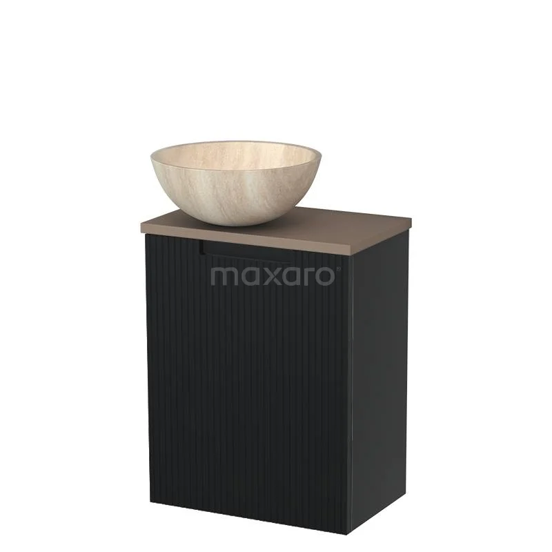 Toilet unit with wash basin | 41 cm Matte black Line front Travertine Natural stone countertop wash basin Taupe worktop TMK10-15075