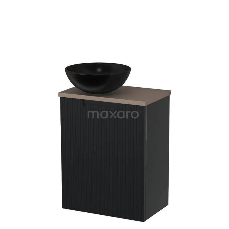 Toilet unit with countertop wash basin | 41 cm Matte black Line front Matte black Ceramic countertop wash basin Taupe worktop TMK10-15080