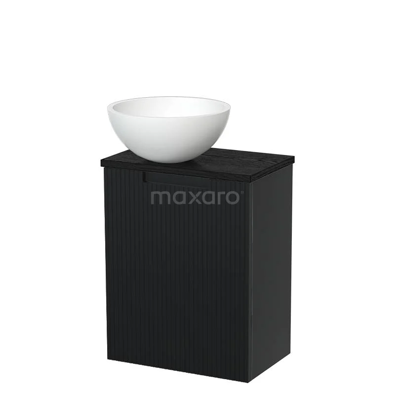 Toilet unit with countertop wash basin | 41 cm Matte black Line front Matte white Solid surface wash basin Black oak worktop TMK10-15383