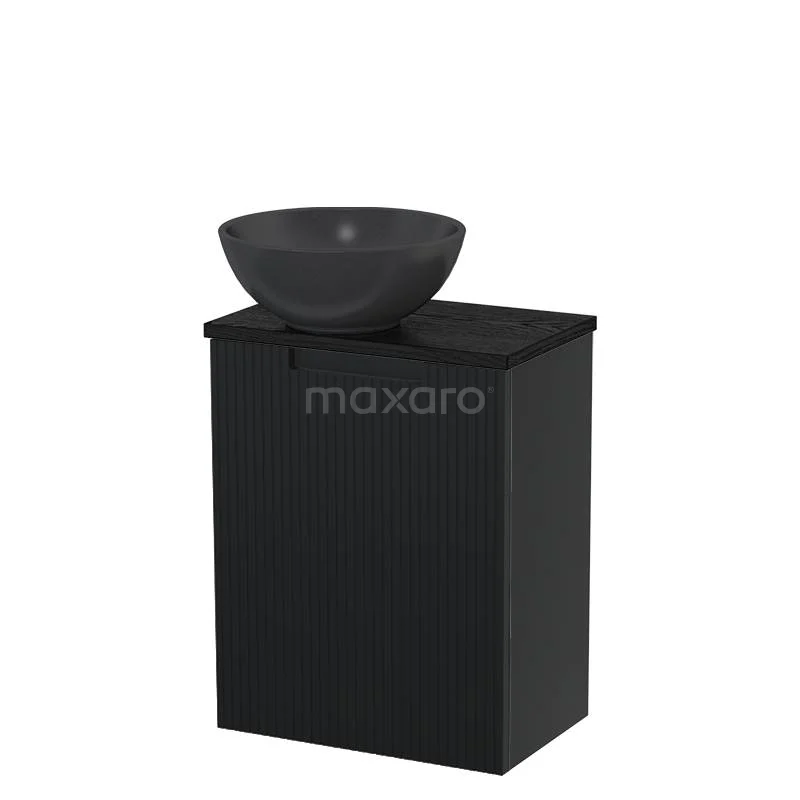 Toilet unit with countertop wash basin | 41 cm Mat black Line front Matte black Quartz countertop wash basin Black oak worktop TMK10-15384