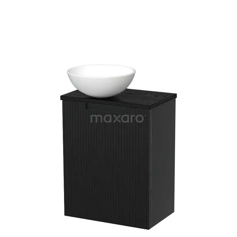 Toilet unit with countertop wash basin | 41 cm Matte black Line front Matte white Ceramic countertop wash basin Black oak worktop TMK10-15169